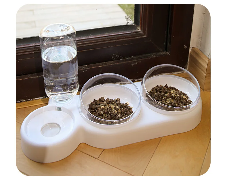 Cat Bowl Feeder Double Bowl With Water Bottle