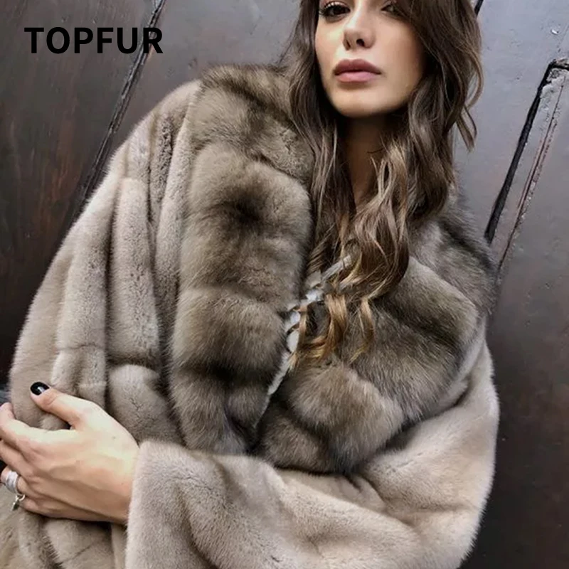 Новинка женская зимняя длинная норковая шуба TOPFUR теплая винтажная шуба|Шубы и