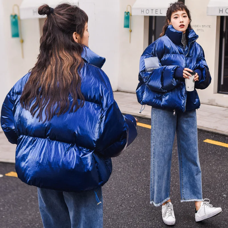 

Cotton Coat Women's Korean-style Loose-Fit BF Autumn And Winter Thick Warm down Coat Harajuku-Style Students Stand Collar