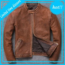 Брендовая Осенняя мужская куртка из натуральной кожи, большой размер, мотоциклетная Байкерская мягкая куртка из бычьей кожи, локомотив, Мужская винтажная куртка
