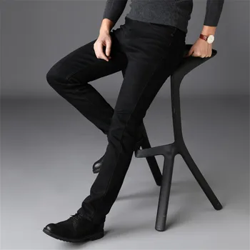 

Spring Men Business Casual Jeans Pure Black Straight Slim Fit Plus Size Pantalon MAGGIE'S WALKER Mid-Waist High Quality New 2020