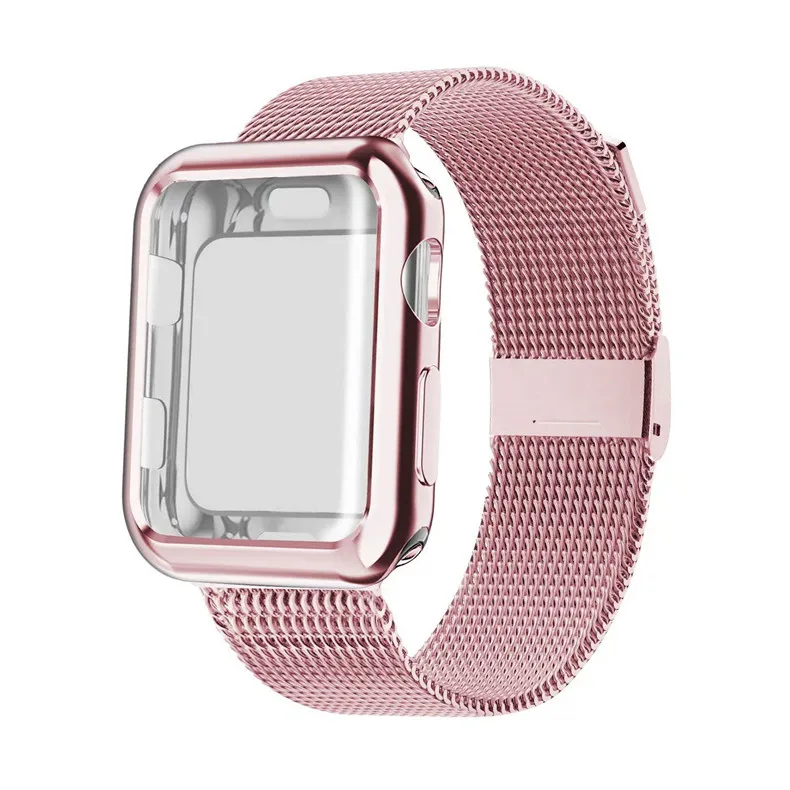 Чехол+ ремешок для apple Watch 4 band Mlianese Loop band 42 мм 38 мм iwatch series 5 4 3 2 1 band 44 мм 40 мм correa pulseira bracelet - Цвет ремешка: pink gold