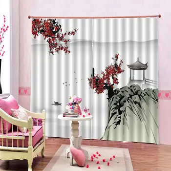 

chinese curtains photo Blackout Window Drapes Luxury 3D Curtains For Living room Bed room red flower curtains