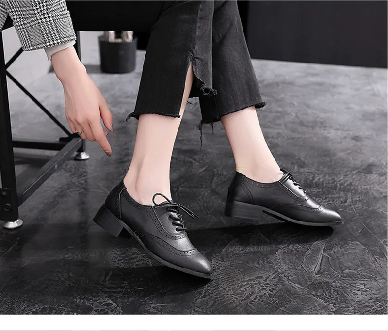 Handmade Big Size 32-42 Women Oxfords Shoes Vintage Genuine Leather Brogues Oxford Shoes For Woman British Carved Ladies Oxfords (13)