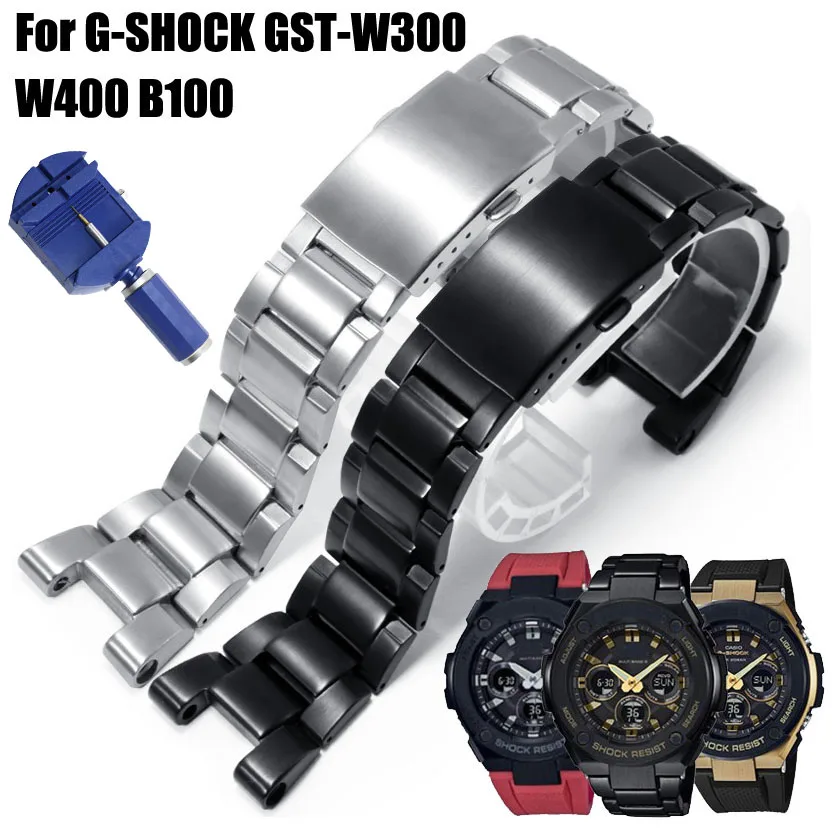 Cinturino in acciaio inossidabile nero argento per GST W300 Casio W400 GST  B100 cinturino GSHOCK sostituire il cinturino da polso|Watchbands| -  AliExpress