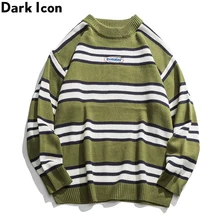 Полосатый свитер с темными иконами, Мужской пуловер, уличные мужские свитера, уличные свитера для мужчин, трикотажная одежда