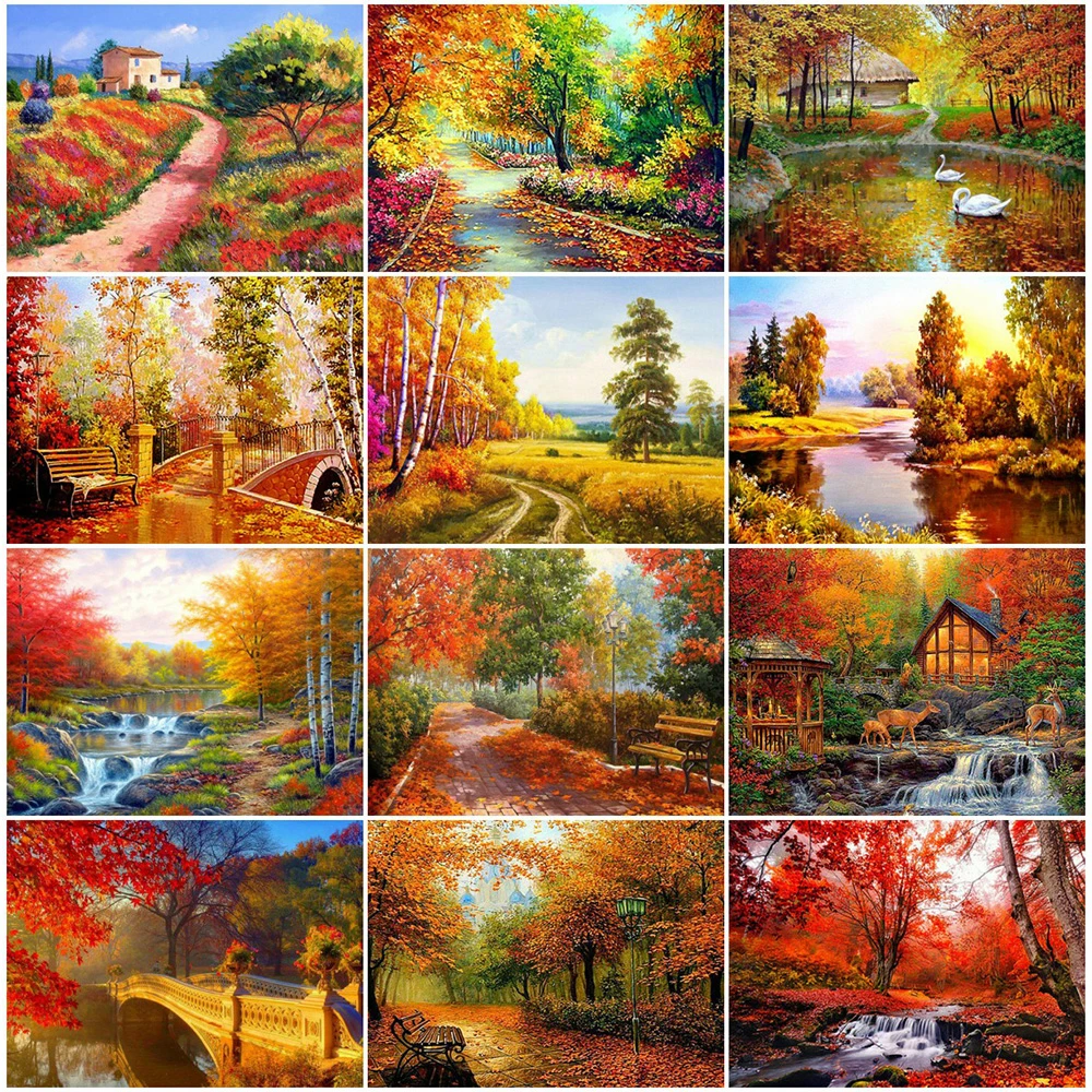 EverShine Diamond Painting Autumn Scenery Picture Of Rhinestone Full Square Mosaic Tree Embroidery Wall Decor | Дом и сад
