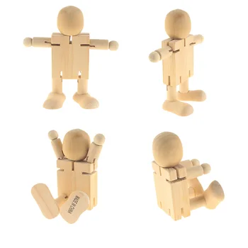 

2pcs Rotatable Joint Graffiti Figure Model Home Decoration Stress Relief Kids DIY Painting Wooden Robot Educational Toy Small