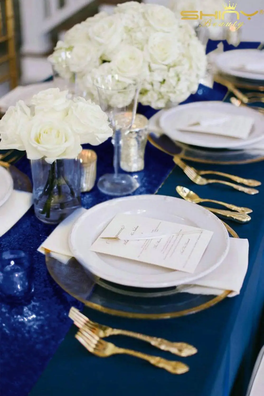  Blue Table Runners 72 inch Sequin Table Runner 12in by 72in Navy Plates Party Supplies for Cake Tab