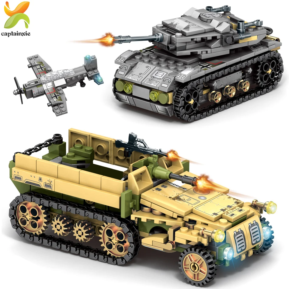 1061 шт 8in2 WW2 армейский грузовик Танк Строительный блок Набор военный автомобиль
