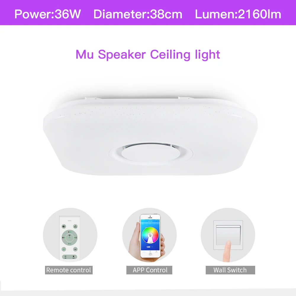 380mm x380mm MS-36w Умный музыкальный светодиодный потолочный светильник s RGB с регулируемой яркостью 36 Вт 52 Вт 72 Вт приложение дистанционное управление современный Bluetooth светильник для спальни потолочный светильник - Цвет корпуса: 380mm x380mm MS-36w