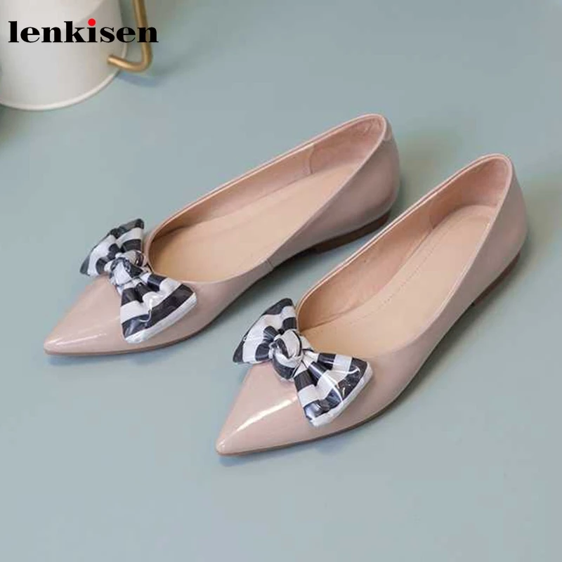 

Lenkisen genuine leather pointed toe low heels mixed colors butterfly-kont slip on beauty fashion simple autumn women pumps L75