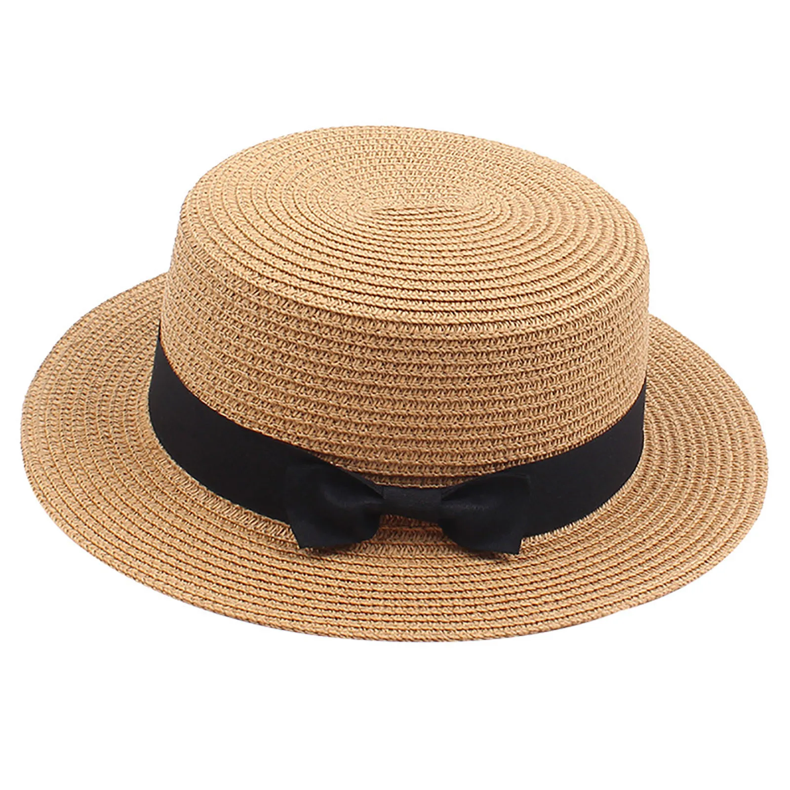 fluffy bucket hat Summer New Women's Sun Hat Bucket Cap Ribbon Flat Top Straw Hats Beach Caps Women Sun Hat Brim Bowknot Straw Outdoor Hat bucket sun hat womens Bucket Hats
