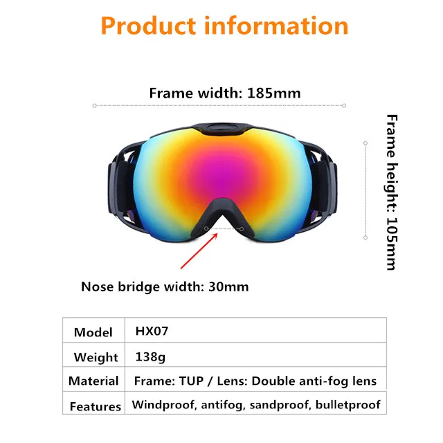 Совершенно новые высококачественные лыжные очки, оборудование для улицы, высококачественные альпинистские очки/двухслойные противотуманные очки HX05 с ручкой