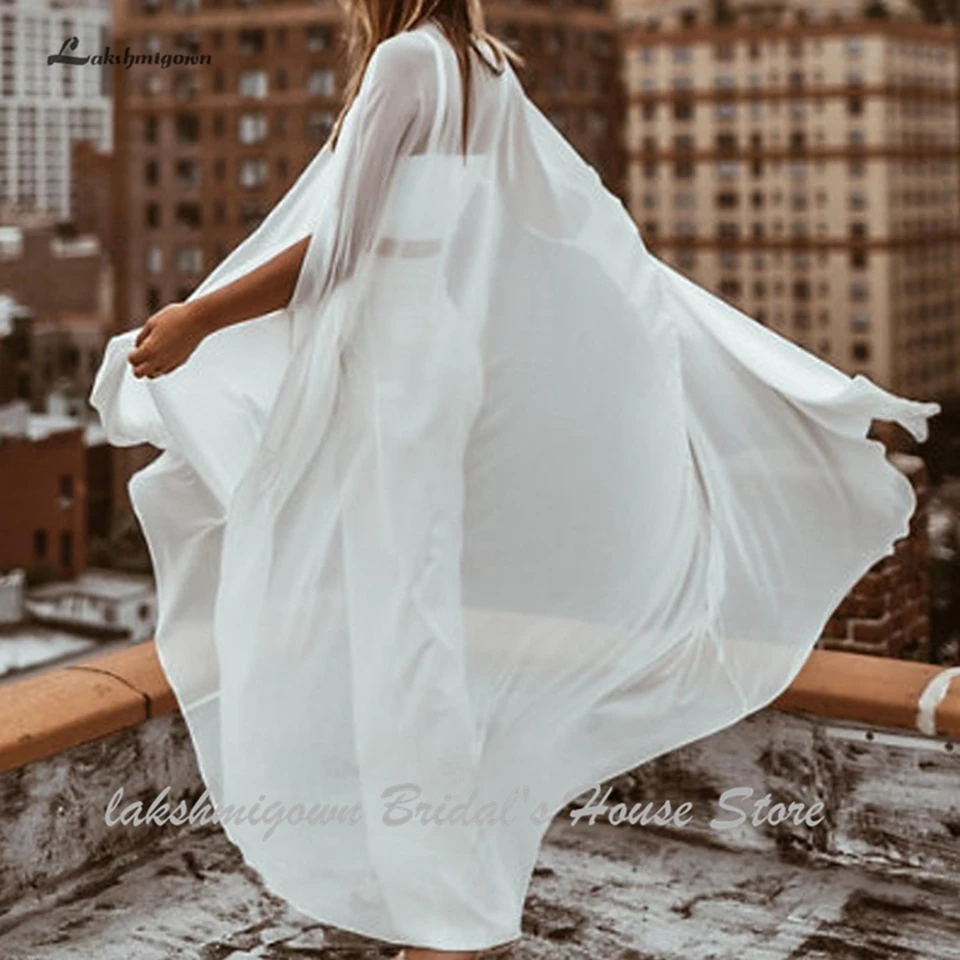 Lakshmigown белые шифоновые длинные свадебные Капри 135 см с круглым вырезом Элегантные винтажные осенние Свадебные накидки болеро, свадебные аксессуары