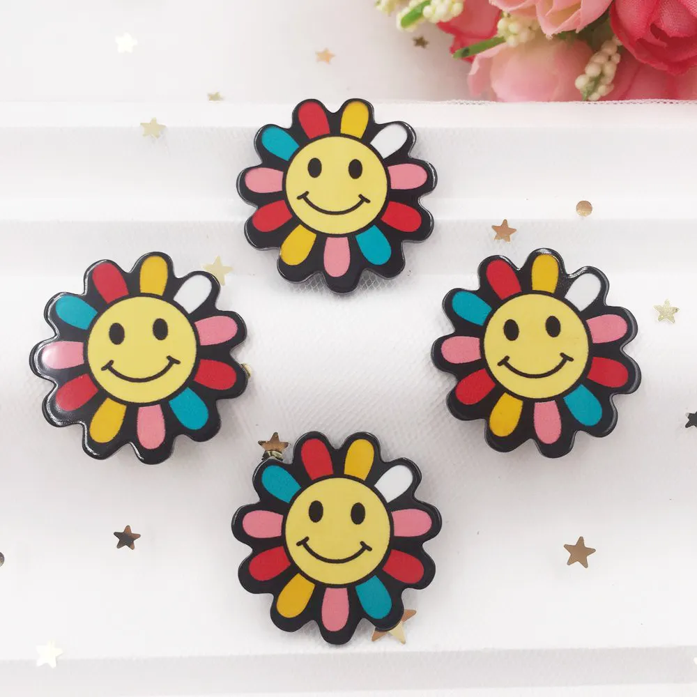 

30mm Colorful Smile Rainbow Sunflower Flat Back Acrylic Sheet Miniature Pattern Applique DIY Wedding Scrapbook Home Decor Crafts