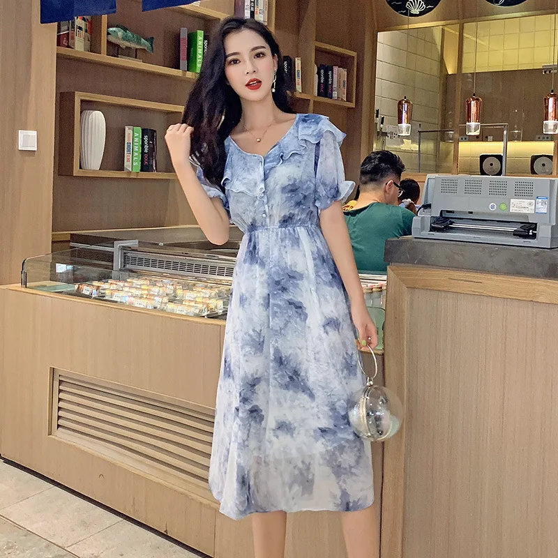 

2019 Irregular French Non-mainstream Dress Slimming Flounced Mid-length Chiffon Fairy Skirt