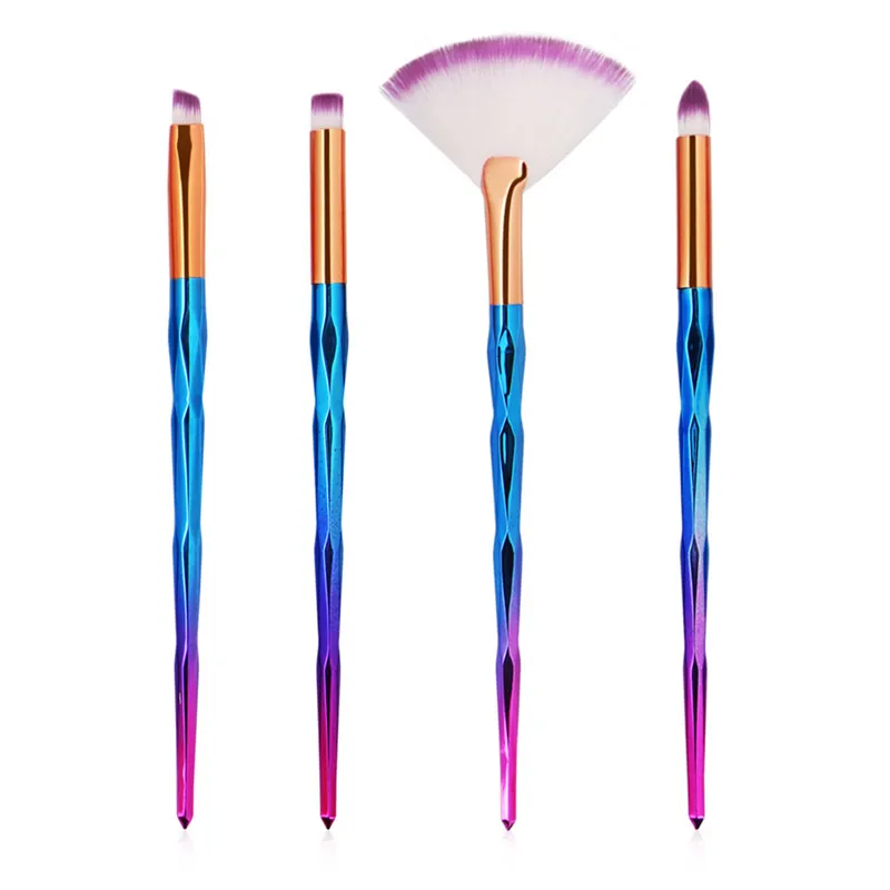 

4 Pcs Multicolor Unicorn Makeup Brushes Set Foundation Blush Face Powder Eye Shadow Brush Diamond Handle Beauty Cosmetic Tools