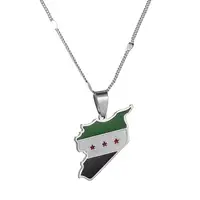 Stainless Steel Trendy Syria Map Flag Pendant Necklaces Syrians Map Women Jewelry 1