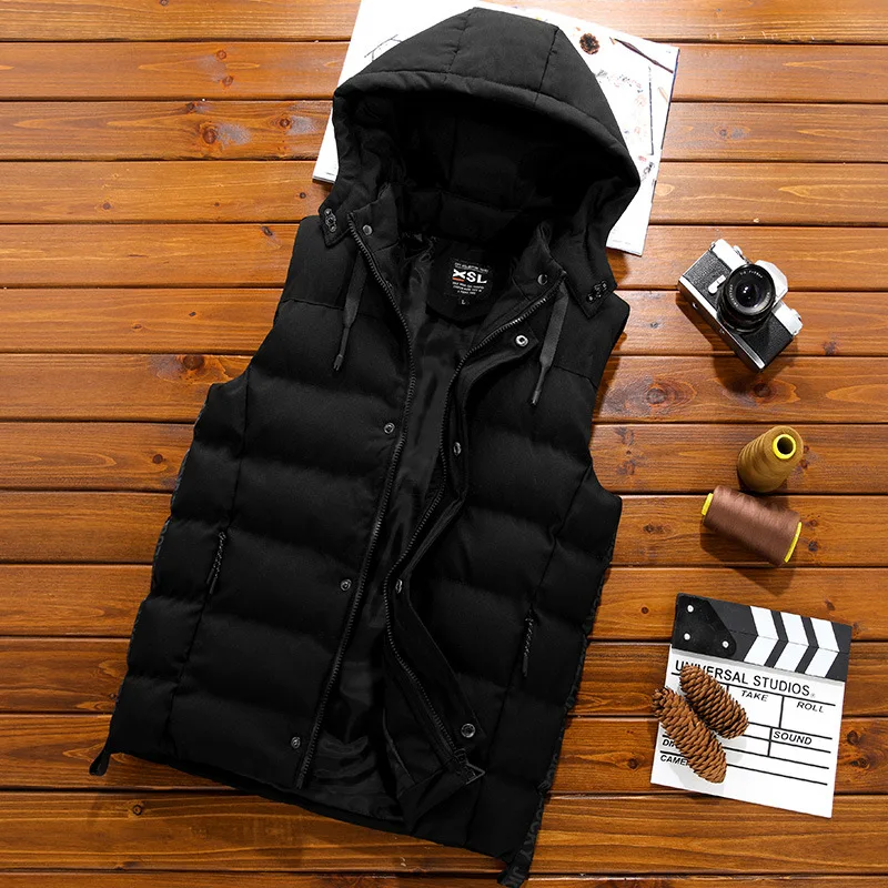 

Waistcoat Men's Winter Coat Korean-style Trend Slim Fit down Cotton Handsome Autumn And Winter Thick Hooded Detachable Sleeveles
