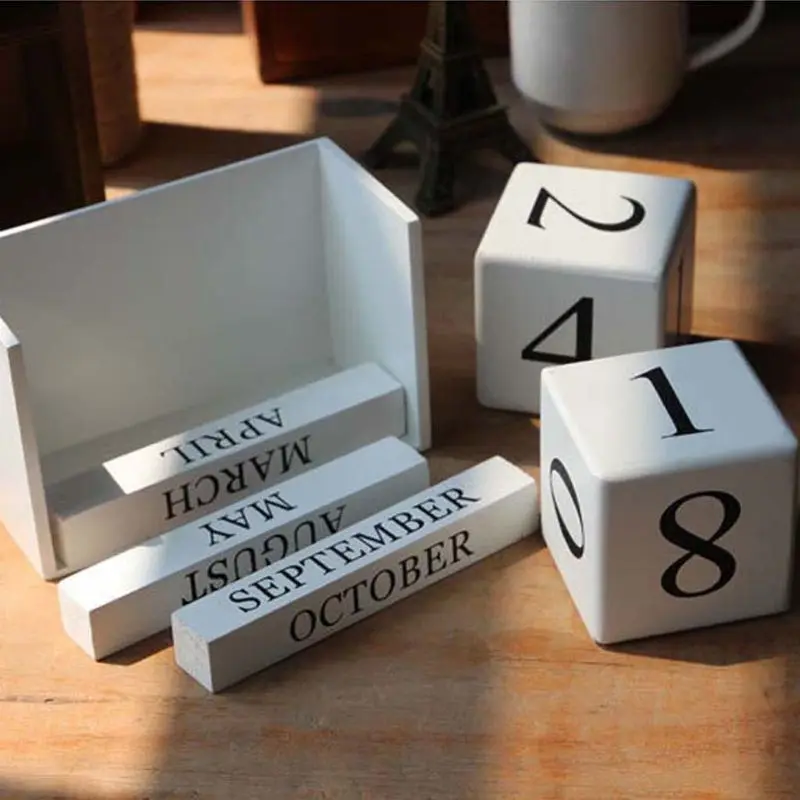 

Vintage Vintage Wooden Perpetual Calendar Eternal Blocks Month Date Display Desktop Accessories Photography Props Home Office