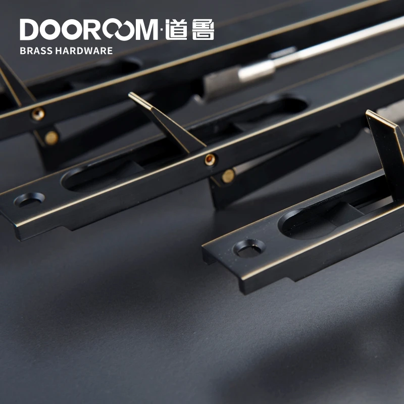 Door Brass Flush Bolt Latch Concealed Security Slide Lock Lever Action 8 10 12 24 For Double Door Spring