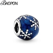 BAOPON, 2 шт./лот, синяя эмаль, Очаровательная Снежинка из бисера, подходит для оригинала Pandora, подвеска, ожерелье для женщин, модный дизайн, ювелирное изделие