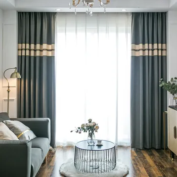 

Pure Gray Splicing Curtains Shade Cloth Living Room Wholesale Custom Window Shade Cloth Chinese Style Linen Curtain Bedroom
