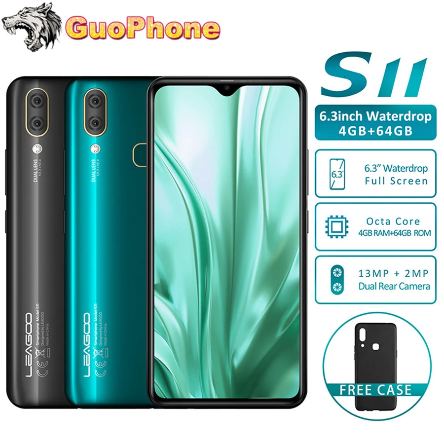 

LEAGOO S11 Smartphone 4GB RAM 64GB ROM 6.3" Waterdrop Display Android 9.0 Helio P22 Octa Core 13MP Fingerprint Mobile Phone