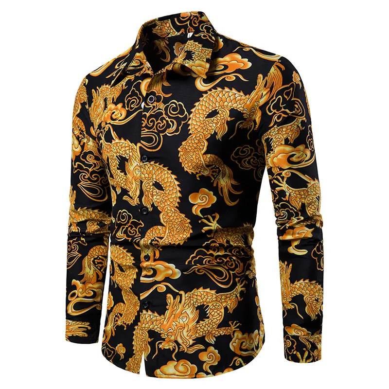 HuLooXuJi горячая распродажа мужские рубашки с длинными рукавами китайский дракон печатных нация пляжные летние блузки США Размер: XS-2XL