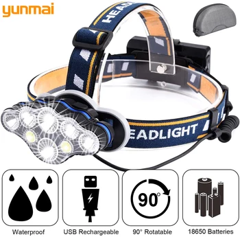 

red light night vison Headlight Super Bright USB Rechargeable Headlamp Head Lamp High Power For Cycling 8 mode head torch
