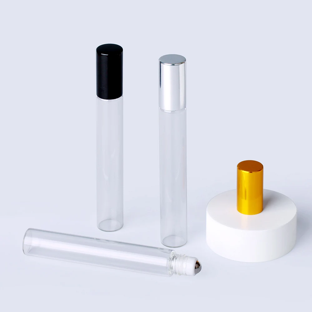 100 Pcs/lot 10ml Glass Perfume Roll on Bottle with Stainless Steel Ball Essential Oil Bottle