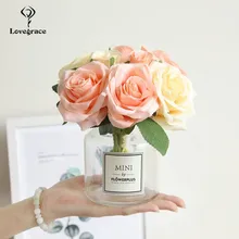 1 букет шелковых роз искусственный цветок комплект поддельные розы цветок Свадебные вечерние украшения для дома роскошный Настольный горшок для Растений Декор Flore