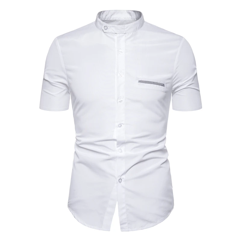 WSGYJ мужские рубашки брендовые модные однотонные повседневные рубашки с коротким рукавом хлопковые дышащие рубашки Черная мужская одежда - Цвет: 05 White Shirt