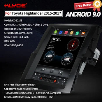 

Klyde Tesla Style Car Radio GPS Head Unit For Toyota Highlander 2015-2017 Navigation Android 9 Recorder Multimedia Player