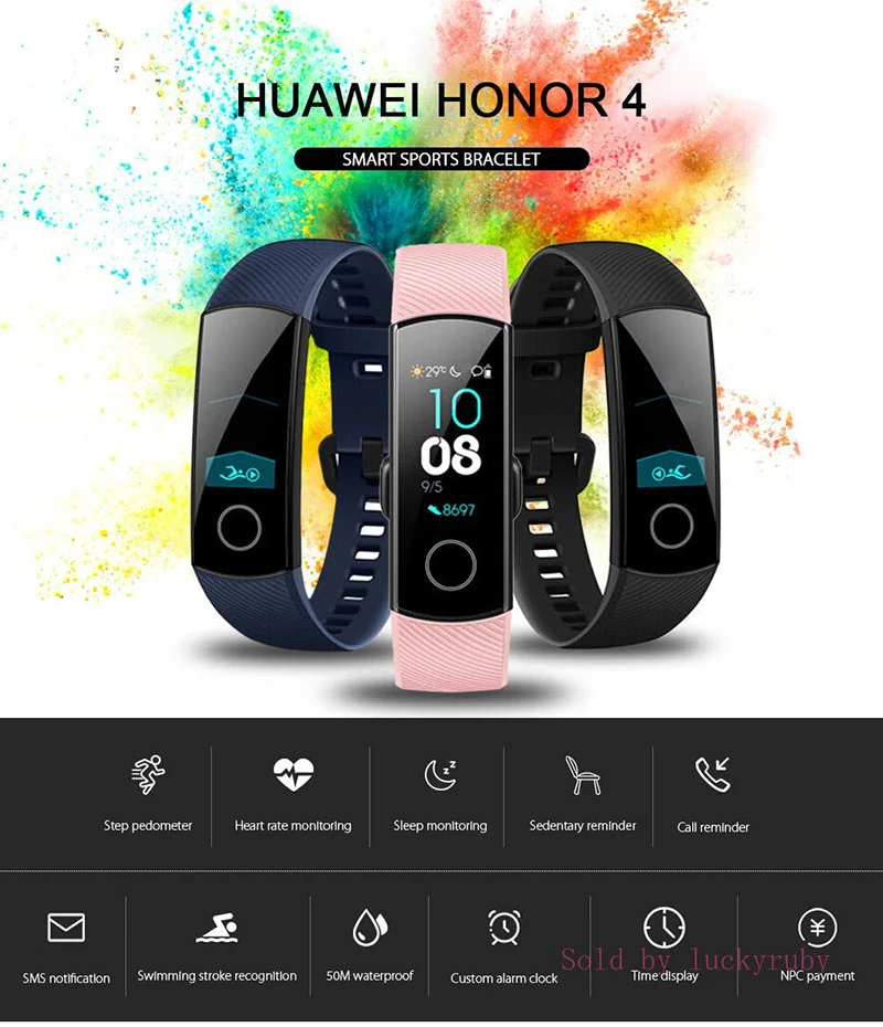 huawei Honor Band 3/4, умный Браслет Honor Band 4, фитнес-браслет, 0,91 дюймов, OLED тачпад, пульсометр, смарт-браслет