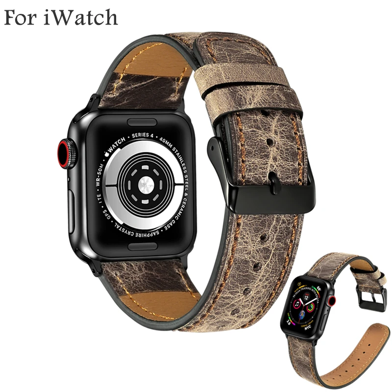 

For Apple Watch Band 44mm 40mm Genuine Leather Watchband with Black Buckle Replacement Bracelet Strap for iWatch 4 3 Wristband