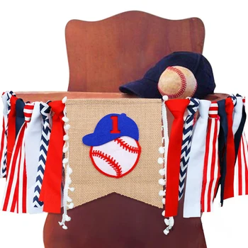 

Red Navy Dining Chair Pull Flag Sports Baseball Baby's First One Birthday Party Linen Banner Ribbon Garland Baby Shower Supplies