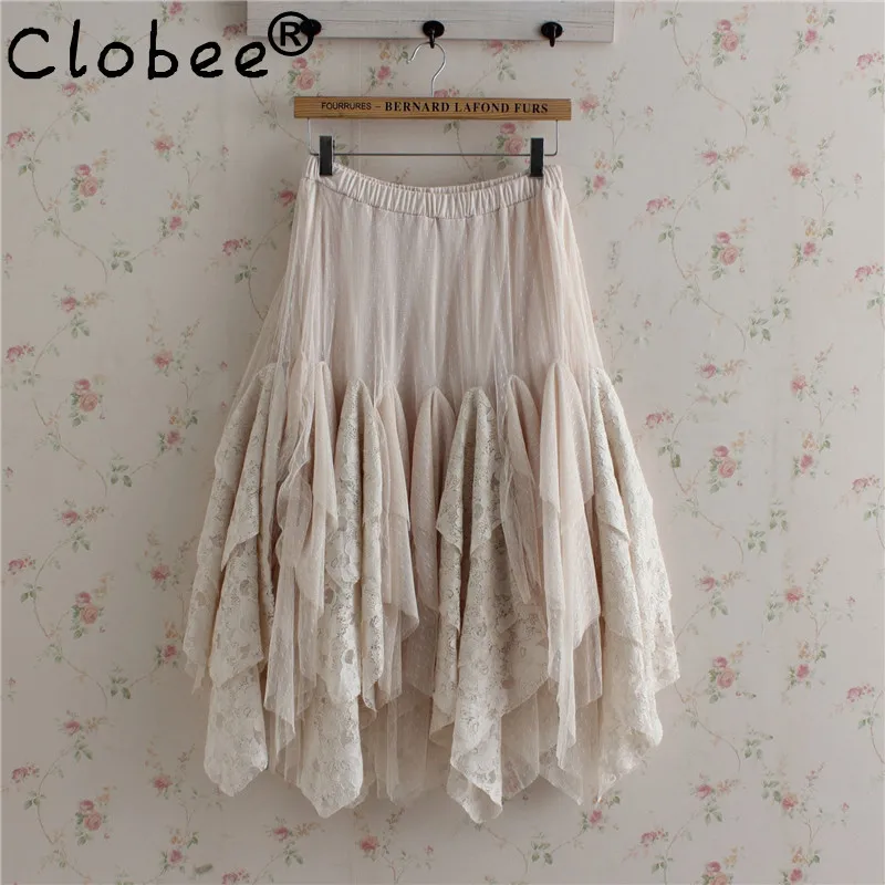 Г. Летняя японская формальная леслесная Стильная приталенная юбка для девочек кружевная многослойная юбка Мори для девушки, многослойная юбка в сеточку U143