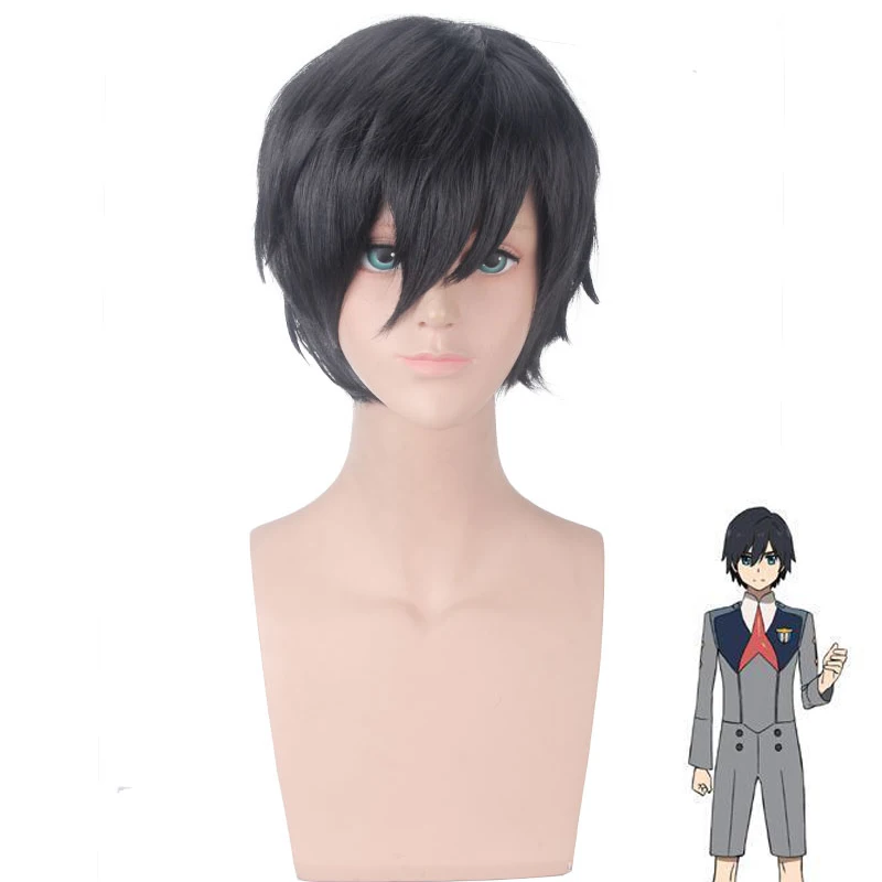 

Anime DARLING In The FRANXX Hiro Cosplay Women Men Short Black Hair Synthetic Hair Wigs Perucas + Wig Cap