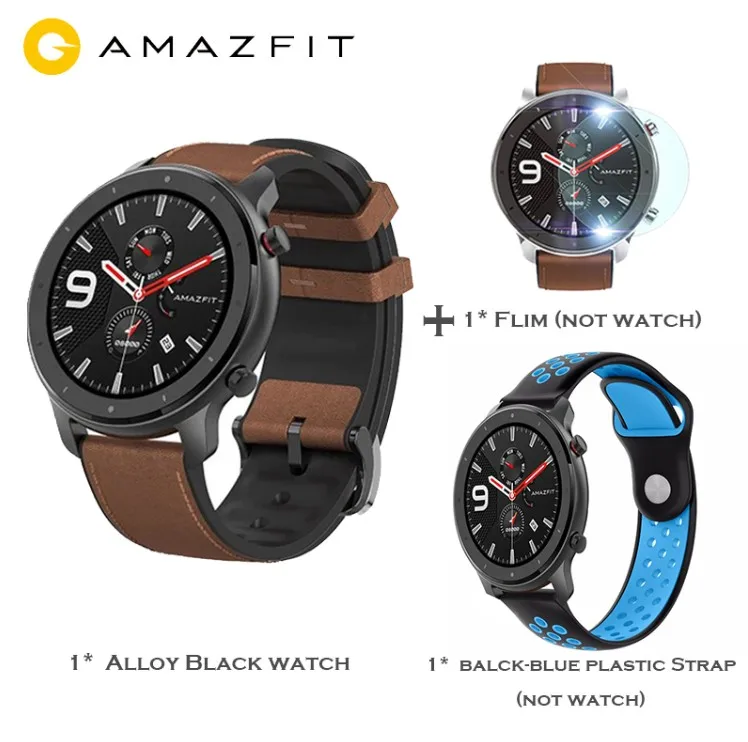 Глобальная версия Amazfit GTR smart watch 47 мм активно-матричные осид, Экран 24 дней работы от аккумулятора gps часы 50ATM водонепроницаемый плавательный черный Цвет - Цвет: Black add blackblue