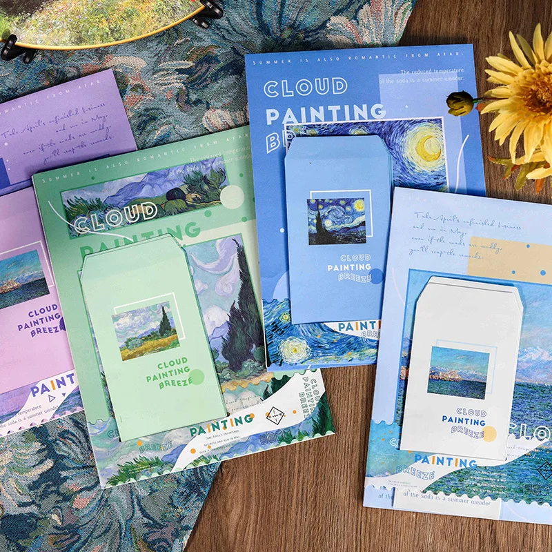 Set of 9 Artistic Oil Painting Series Envelopes - Van Gogh & Monet Inspired Stationery Supplies
