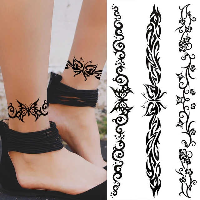 Tatuajes temporales de mariposa y Henna para hombres y mujeres, tatuaje Tribal de escorpión pegatina de de espinas negras, pulsera -