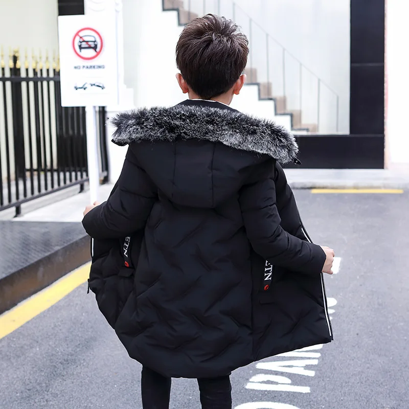 Зимняя Детская куртка и пальто для мальчиков, модная верхняя одежда с капюшоном для детей пуховая куртка на подкладке из хлопка, пальто для мальчиков, одежда верхняя одежда для мальчиков на зиму - Цвет: Черный