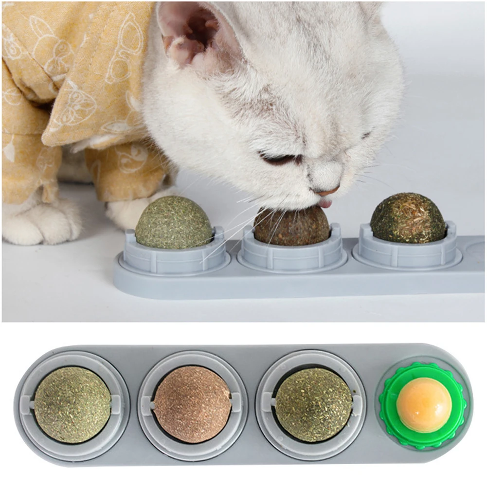 

Cat licking Toy Self-adhesive Rotatable Catnip Ball Kitten Help Digestion Energy Balls Cats Teething Molar Biting Toys