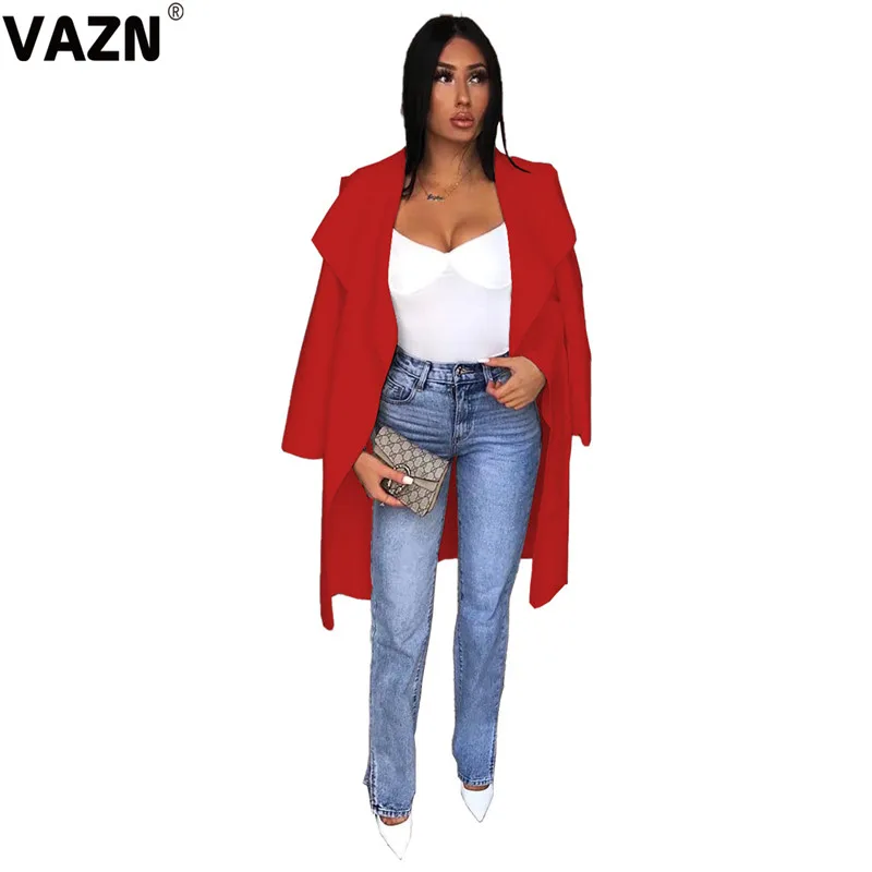 VAZN, зимняя, Неопрятная, для молодых леди, для заметок, сексуальная, повседневная, модная, однотонная, длинный рукав, для женщин, энергия, тонкая, открытая стежка, х-длинная верхняя одежда