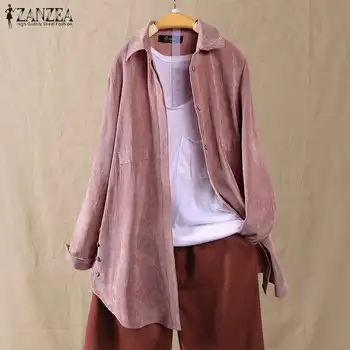 

Corduroy Shirts Women's Spring Blouse ZANZEA 2020 Vintage Casual Long Sleeve Blusas Female Button Down Tunic Plus Size Tops