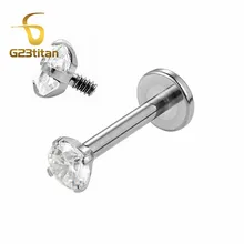 Titanium internamente thread labret parafuso prisioneiro 3mm zircão orelha plug túnel para a orelha tragus anti hélice conch daith lábio piercing jóias