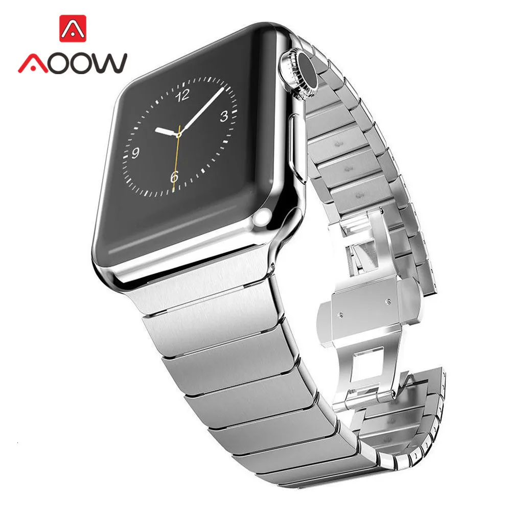 Браслет из нержавеющей стали для Apple Watch 4, 5, 38 мм, 42 мм, 40 мм, 44 мм, застежка-бабочка, бесшовный браслет, ремешок для iwatch 3, 21