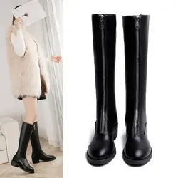 Модные женские сапоги средней длины; классические кожаные зимние сапоги; женские высокие сапоги до колена; непромокаемые женские сапоги;